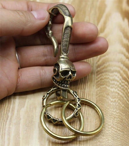 Solid brass skull - skull, keychain
